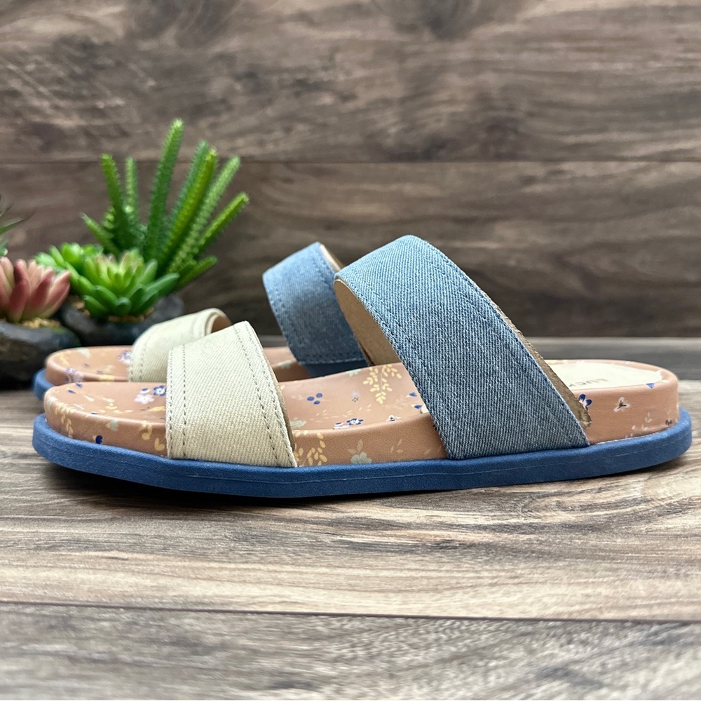 NIB Lucky Brand Paimee Double Two Strap Slide Sandal Stucco/Acid Denim 8M - Picture 5 of 12